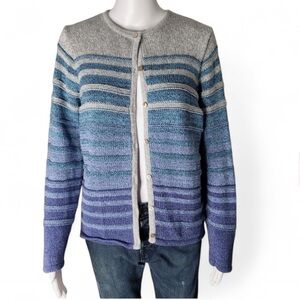 L.L. Bean striped ombré cotton knit button-front cardigan